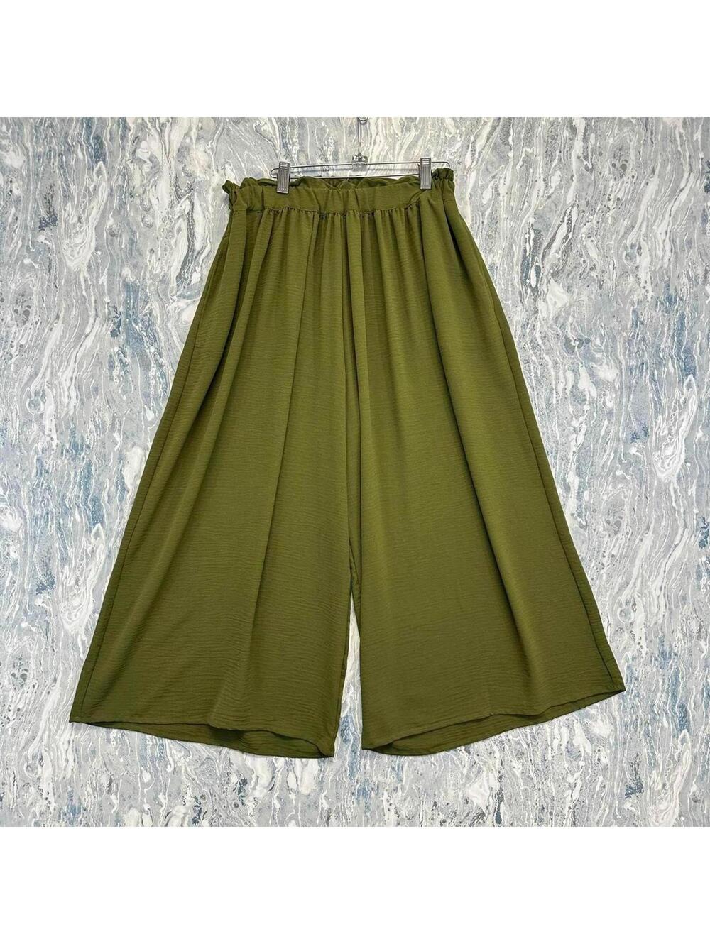 Amma Boho Designer Relaxed Fit Olive Green Wide Leg Pants (1)